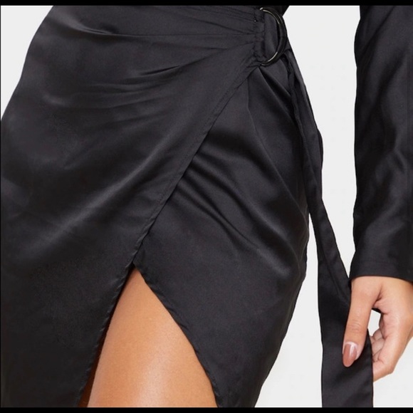 Pretty Little Thing Black Satin Wrap MIDI Dress (never worn) - Picture 5 of 7